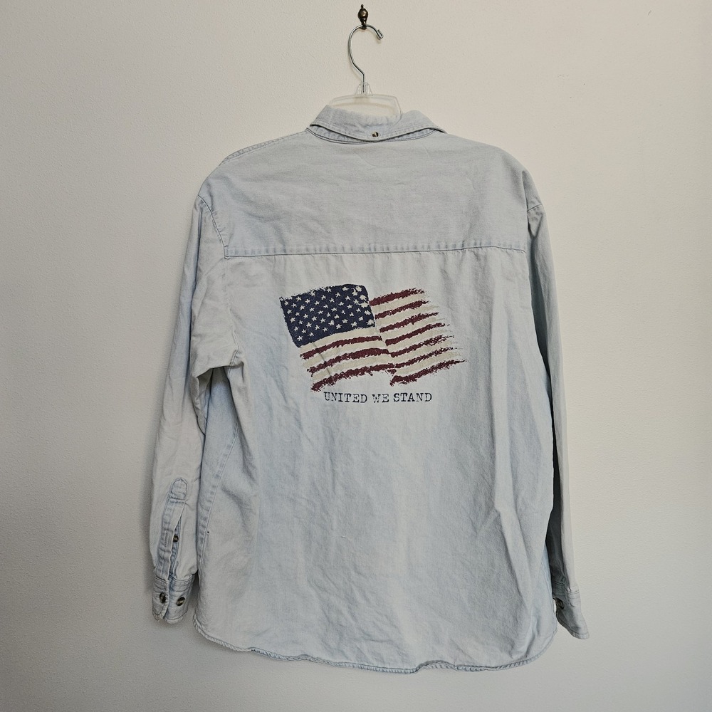 Vintage 90s LA Loving Denim Shirt "United We Stand" Button Up Y2K Oversized